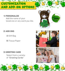 DolliBu Super Soft Brown Cat Stuffed Animal with Green Plush Shamrock - 7 Inch