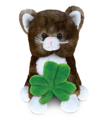 DolliBu Super Soft Brown Cat Stuffed Animal with Green Plush Shamrock - 7 Inch