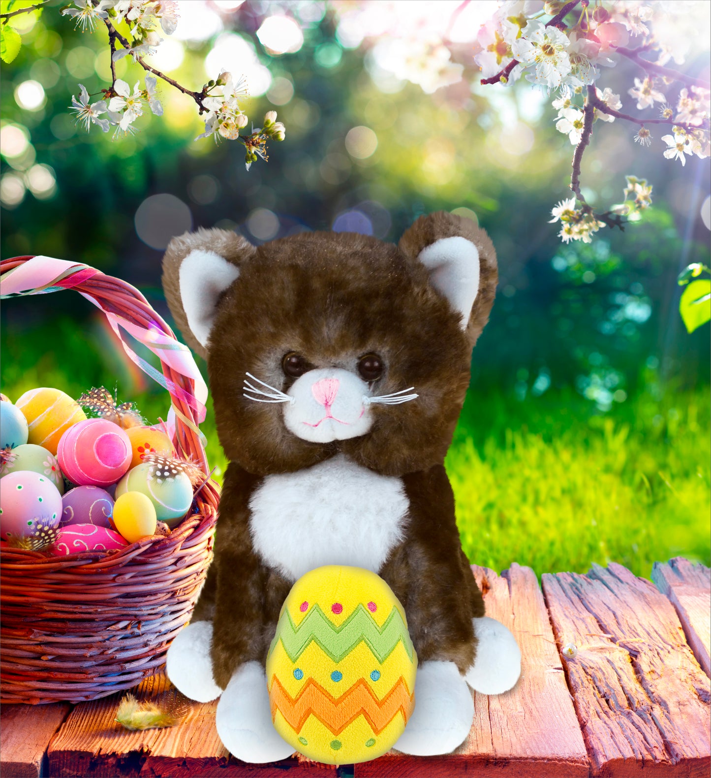 DolliBu Super Soft Cute Brown Cat with Yellow Easter Egg Plush - 7 Inches