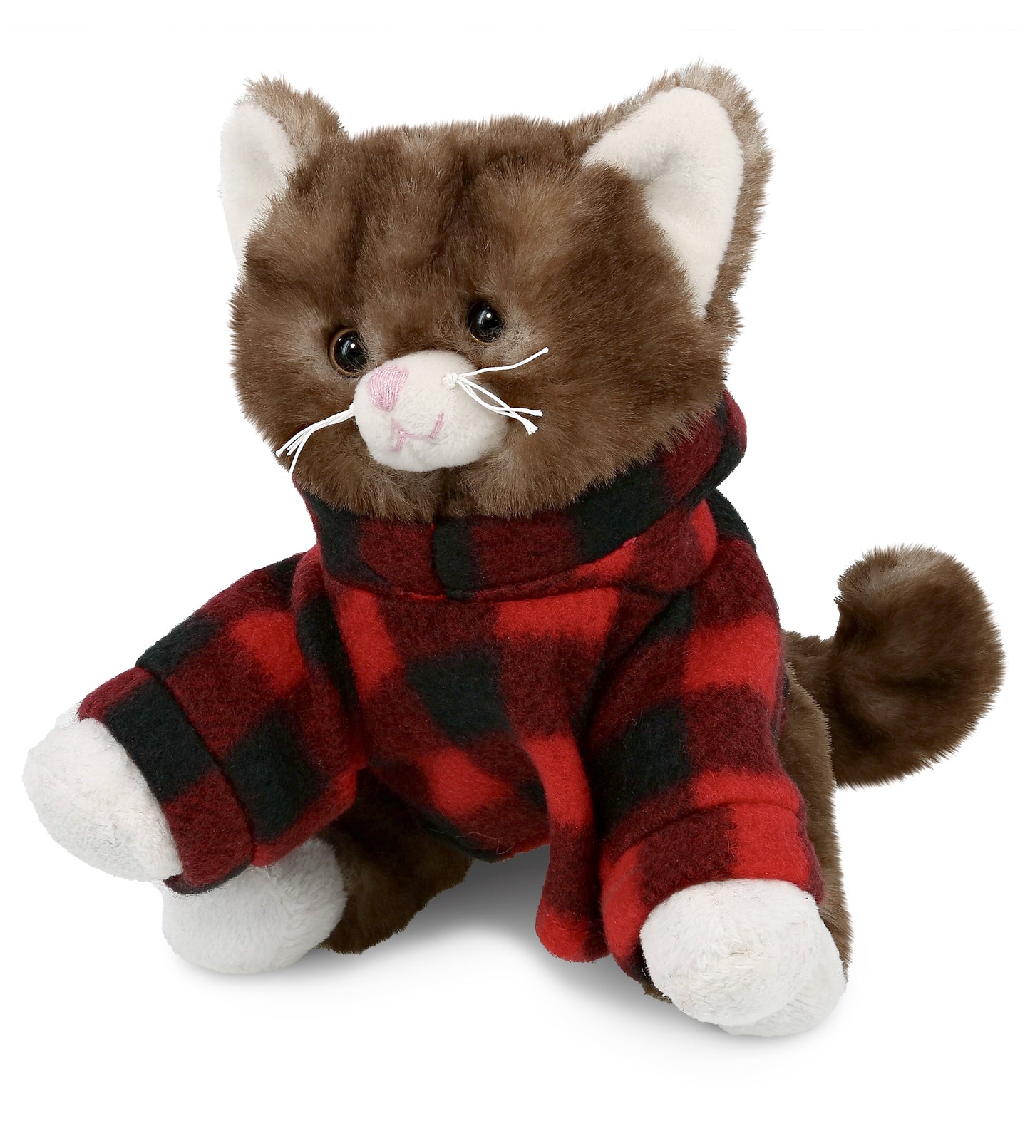 PLUSH RED PLAID HOODIE - SUPER SOFT PLUSH - BROWN CAT