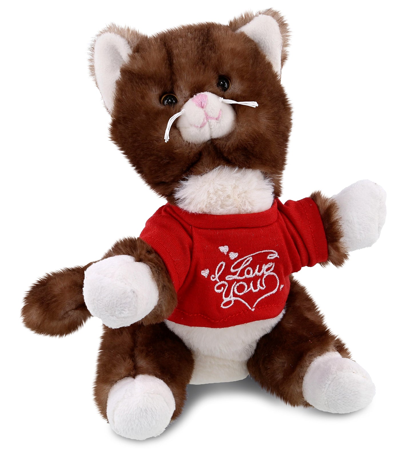 PLUSH I LOVE YOU RED SHIRT- SUPER SOFT PLUSH - BROWN CAT