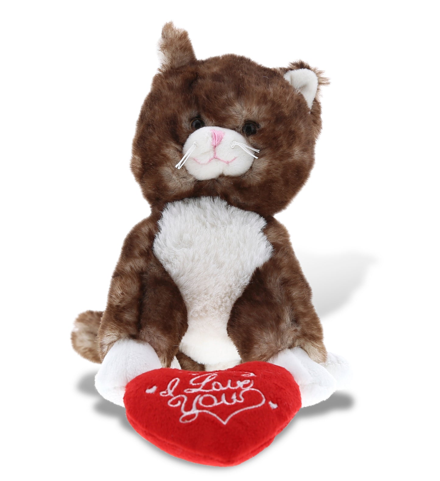 PLUSH I LOVE YOU RED HEART - SUPER SOFT PLUSH - BROWN CAT