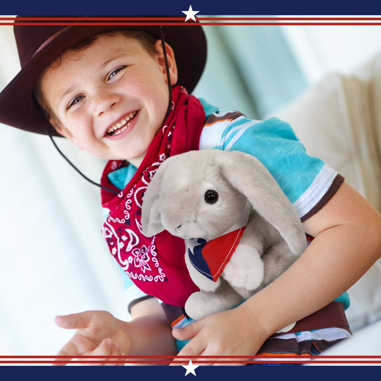 SUPER SOFT PLUSH - GREY RABBIT WITH TEXAS FLAG BANDANA
