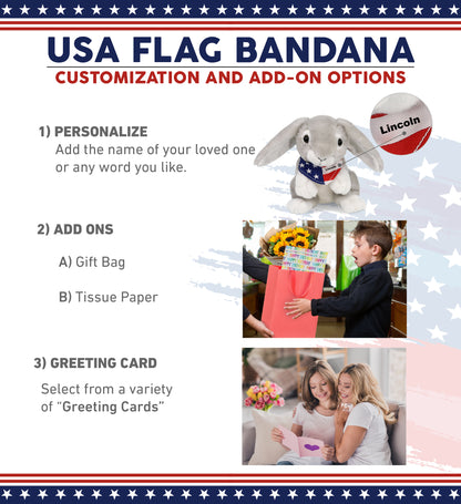 SUPER SOFT PLUSH - GREY RABBIT WITH USA FLAG BANDANA