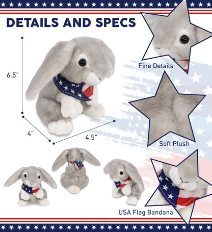 SUPER SOFT PLUSH - GREY RABBIT WITH USA FLAG BANDANA