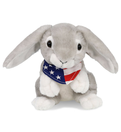 SUPER SOFT PLUSH - GREY RABBIT WITH USA FLAG BANDANA