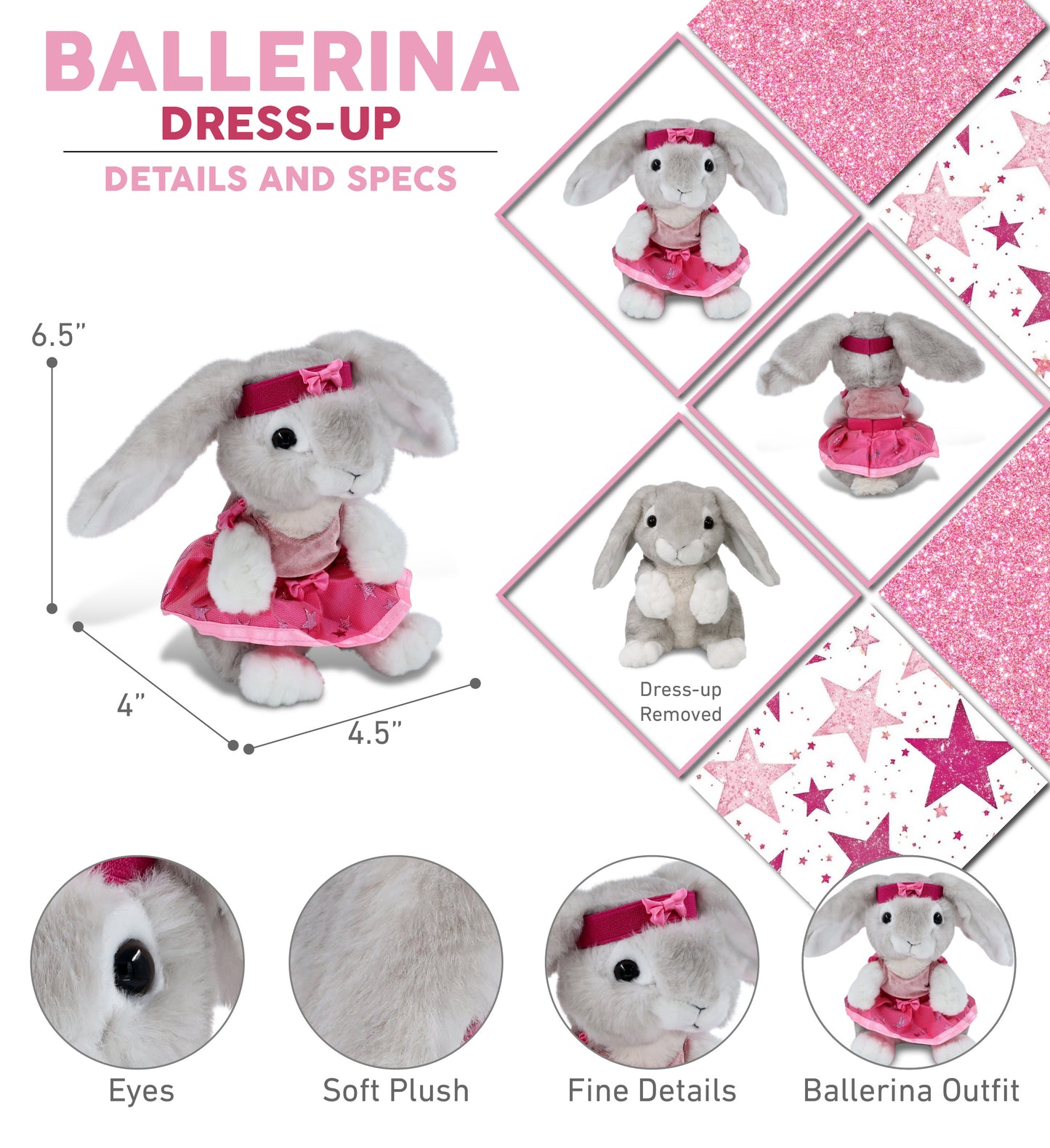 SUPER SOFT PLUSH - GREY RABBIT Ballerina