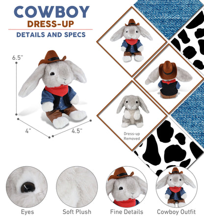 SUPER SOFT PLUSH - GREY RABBIT COWBOY DRESS UP