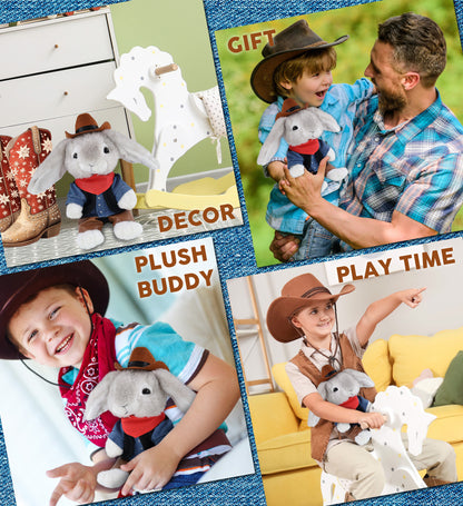 SUPER SOFT PLUSH - GREY RABBIT COWBOY DRESS UP