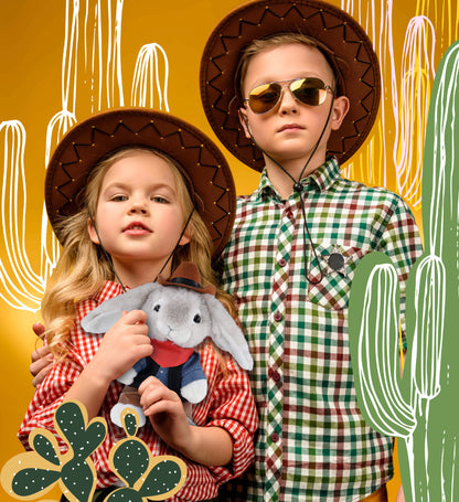 SUPER SOFT PLUSH - GREY RABBIT COWBOY DRESS UP