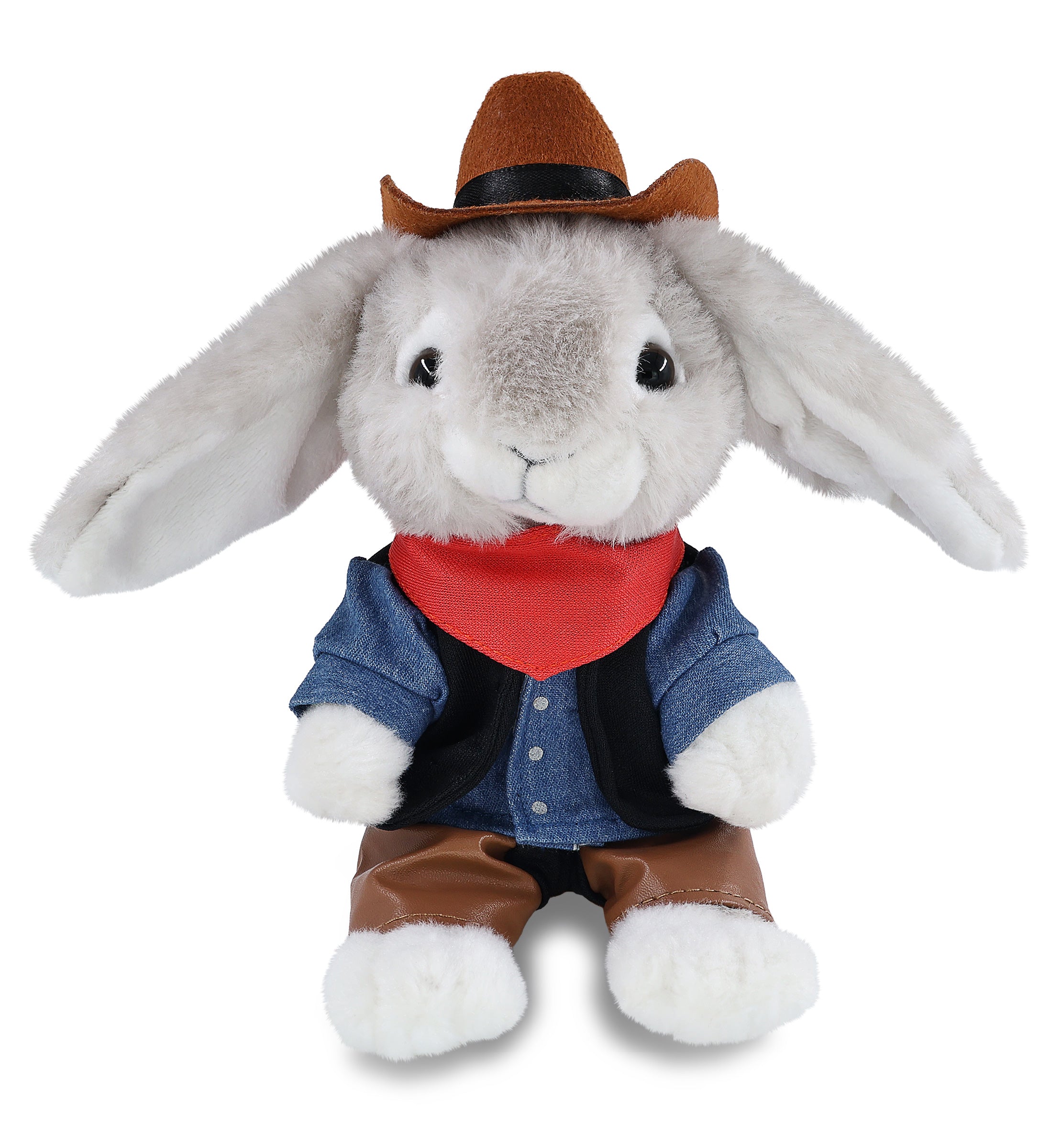 SUPER SOFT PLUSH - GREY RABBIT COWBOY DRESS UP