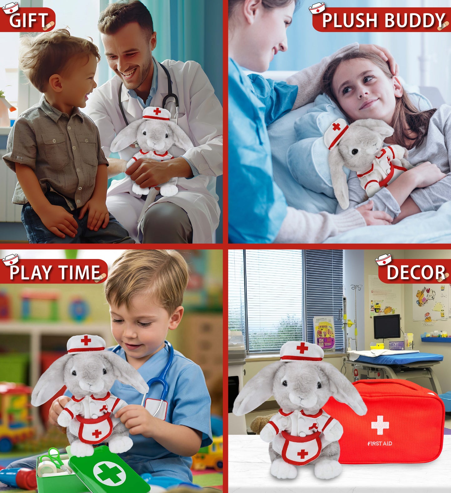 SUPER SOFT PLUSH - GREY RABBIT NURSE DRESS UP