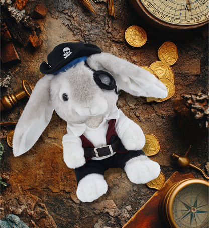 SUPER SOFT PLUSH - GREY RABBIT WITH PIRATE DRESS UP