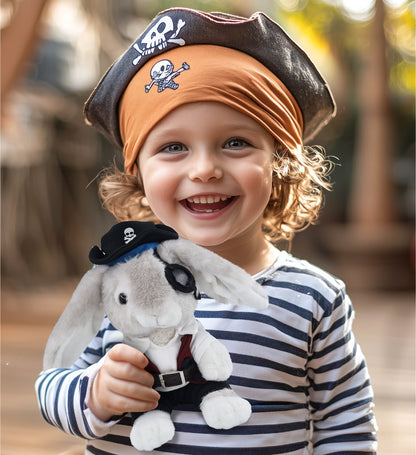 SUPER SOFT PLUSH - GREY RABBIT WITH PIRATE DRESS UP