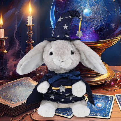SUPER SOFT PLUSH - GREY RABBIT WITH WIZARD DRESS UP