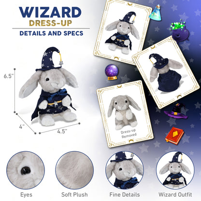 SUPER SOFT PLUSH - GREY RABBIT WITH WIZARD DRESS UP