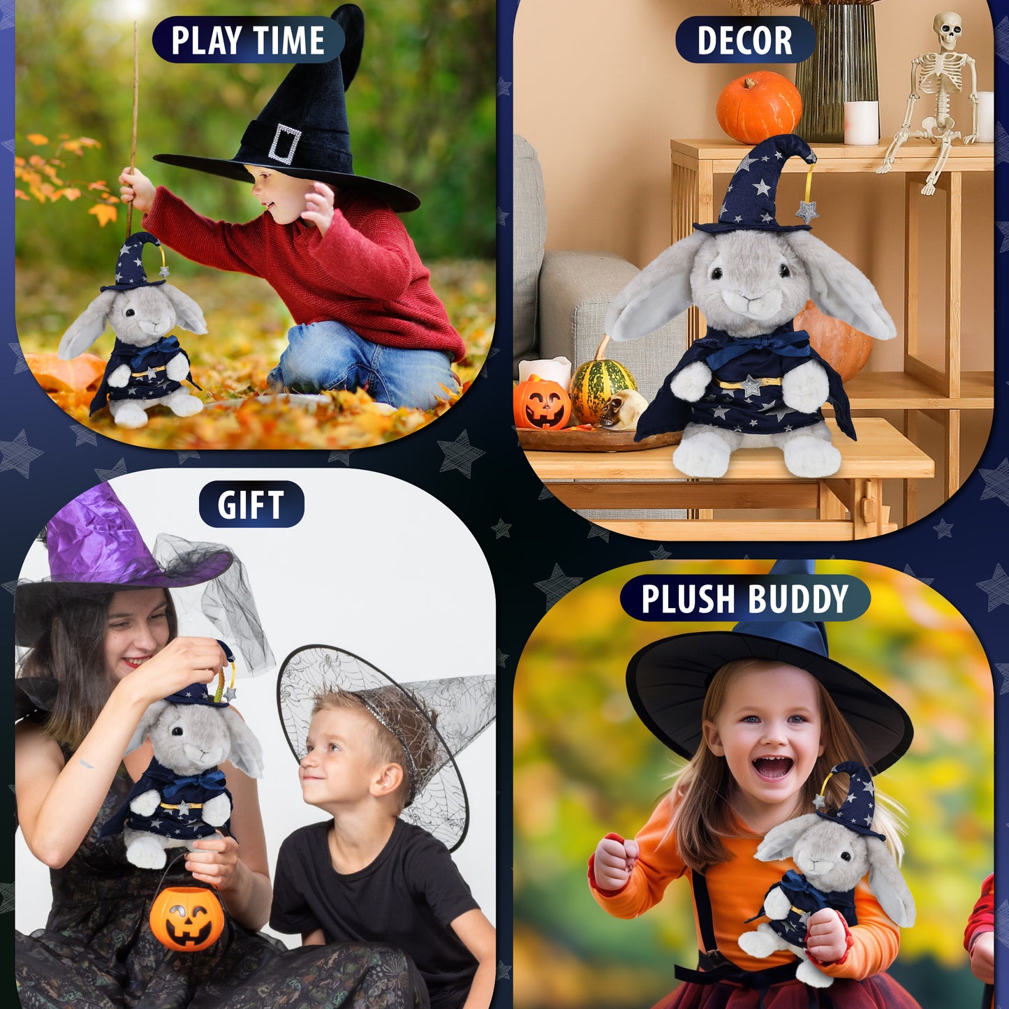 SUPER SOFT PLUSH - GREY RABBIT WITH WIZARD DRESS UP