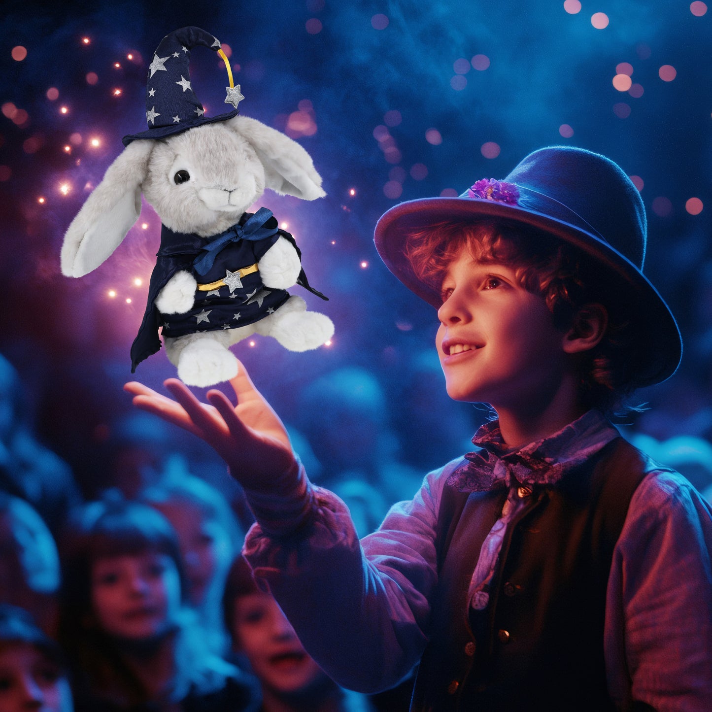 SUPER SOFT PLUSH - GREY RABBIT WITH WIZARD DRESS UP