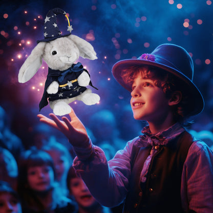 SUPER SOFT PLUSH - GREY RABBIT WITH WIZARD DRESS UP