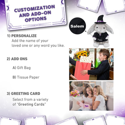 SUPER SOFT PLUSH - GREY RABBIT WITH WITCH DRESS UP