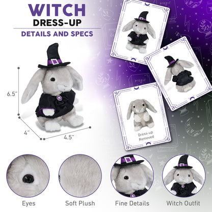 SUPER SOFT PLUSH - GREY RABBIT WITH WITCH DRESS UP