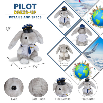 SUPER SOFT PLUSH - GREY RABBIT WITH PILOT DRESS UP