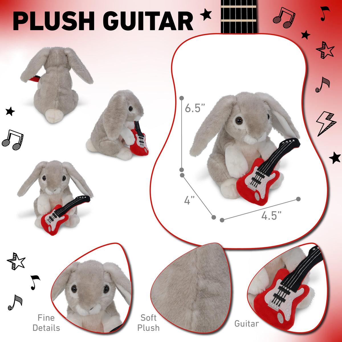 SUPER SOFT PLUSH - GREY RABBIT WITH GUITAR ADD ON