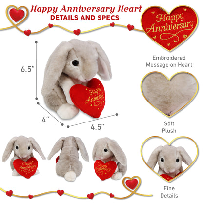 SUPER SOFT PLUSH - GREY RABBIT WITH HAPPY ANNIVERSARY HEART