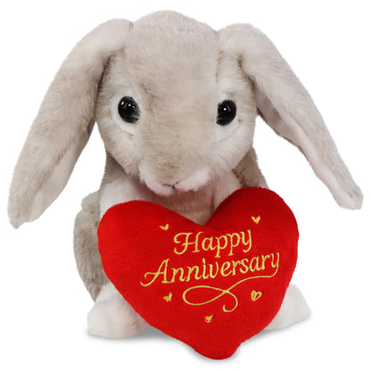 SUPER SOFT PLUSH - GREY RABBIT WITH HAPPY ANNIVERSARY HEART