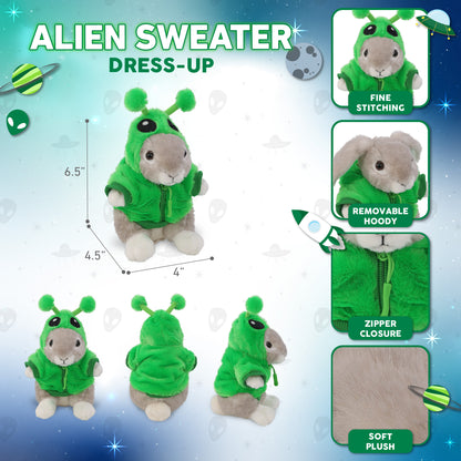 SUPER SOFT PLUSH - GREY RABBIT WITH ALIEN SWEATER