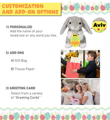 DolliBu Super Soft Sitting Gray Rabbit with Yellow Easter Egg Plush - 6.5 Inch