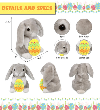 DolliBu Super Soft Sitting Gray Rabbit with Yellow Easter Egg Plush - 6.5 Inch