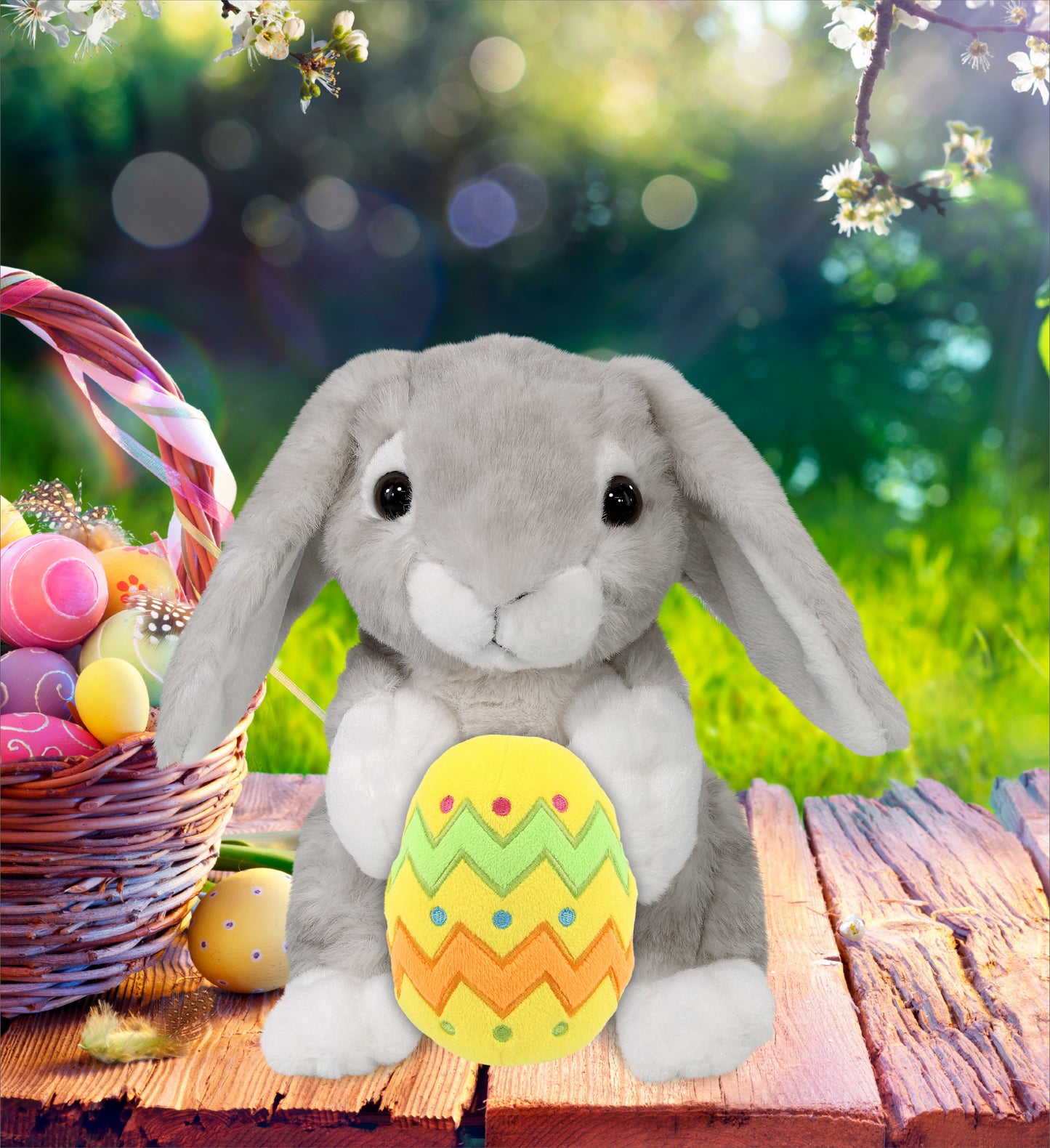 DolliBu Super Soft Sitting Gray Rabbit with Yellow Easter Egg Plush - 6.5 Inch