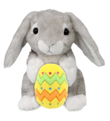 DolliBu Super Soft Sitting Gray Rabbit with Yellow Easter Egg Plush - 6.5 Inch