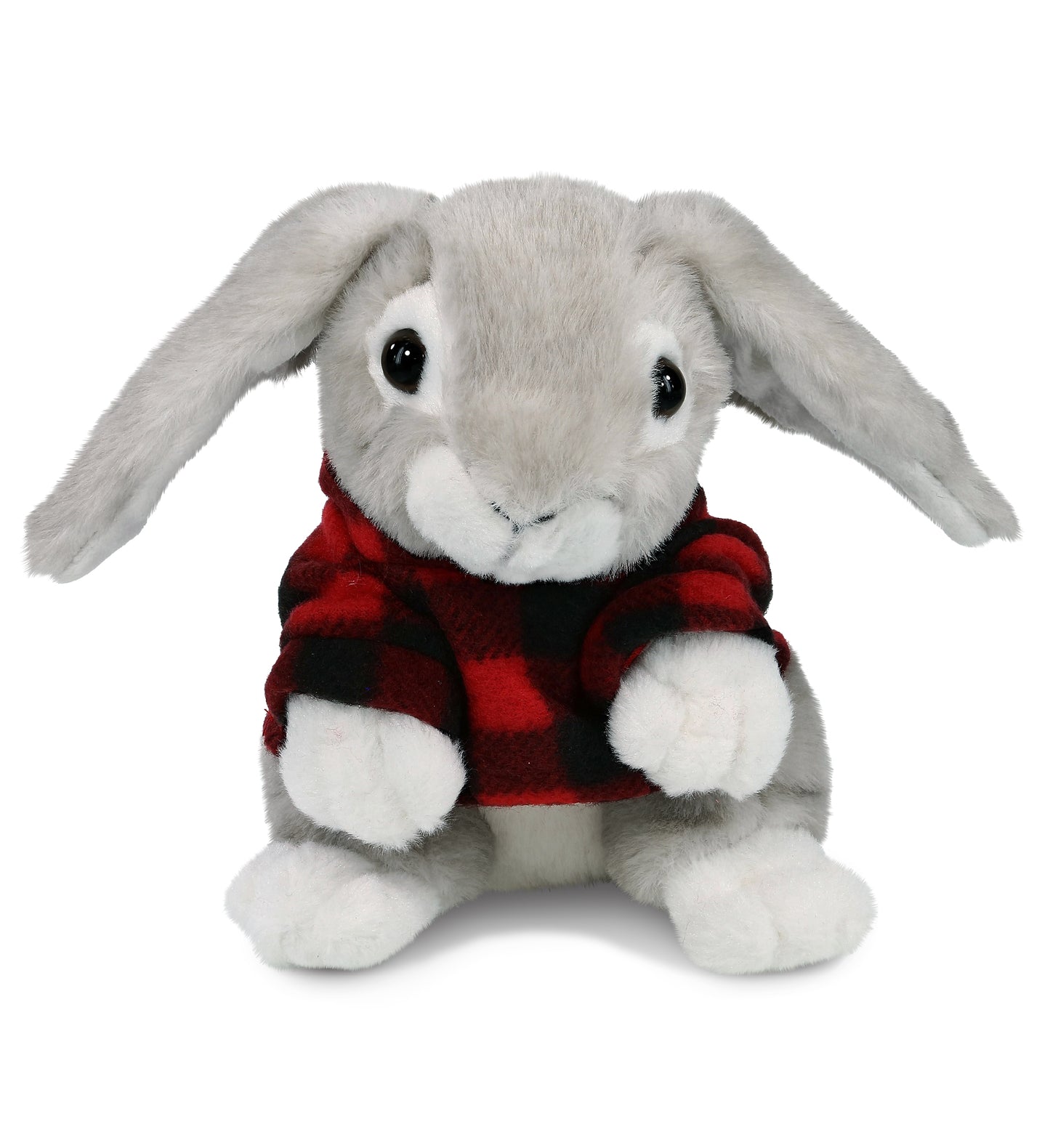 PLUSH RED PLAID HOODIE - SUPER SOFT PLUSH - GREY RABBIT