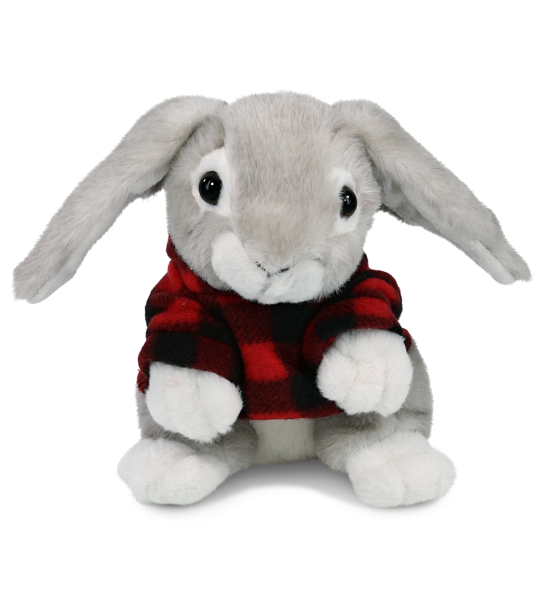 PLUSH RED PLAID HOODIE - SUPER SOFT PLUSH - GREY RABBIT