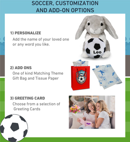 SUPER SOFT PLUSH - GREY RABBIT WITH SOCCER PLUSH