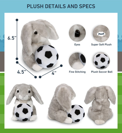 SUPER SOFT PLUSH - GREY RABBIT WITH SOCCER PLUSH