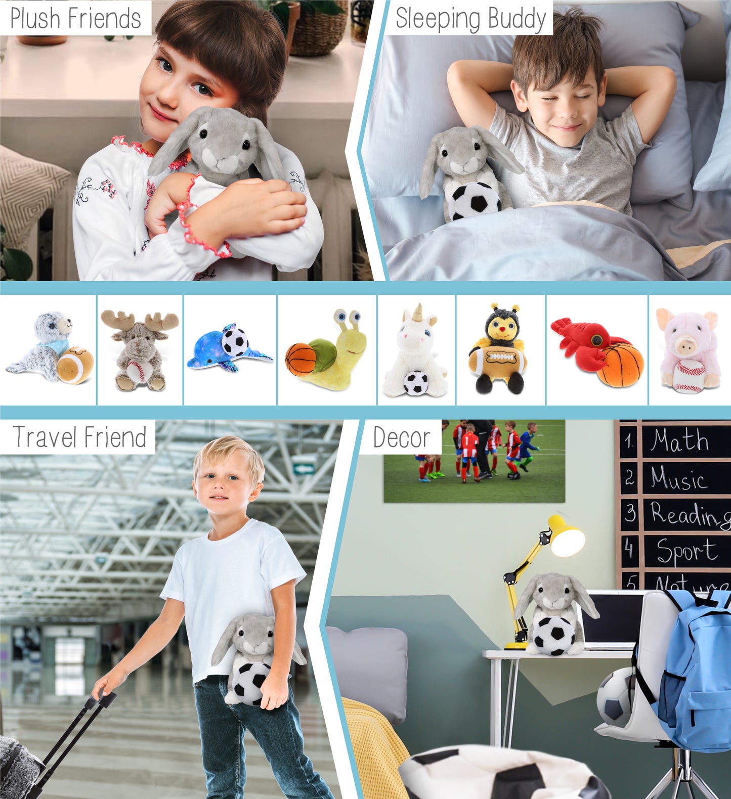 SUPER SOFT PLUSH - GREY RABBIT WITH SOCCER PLUSH