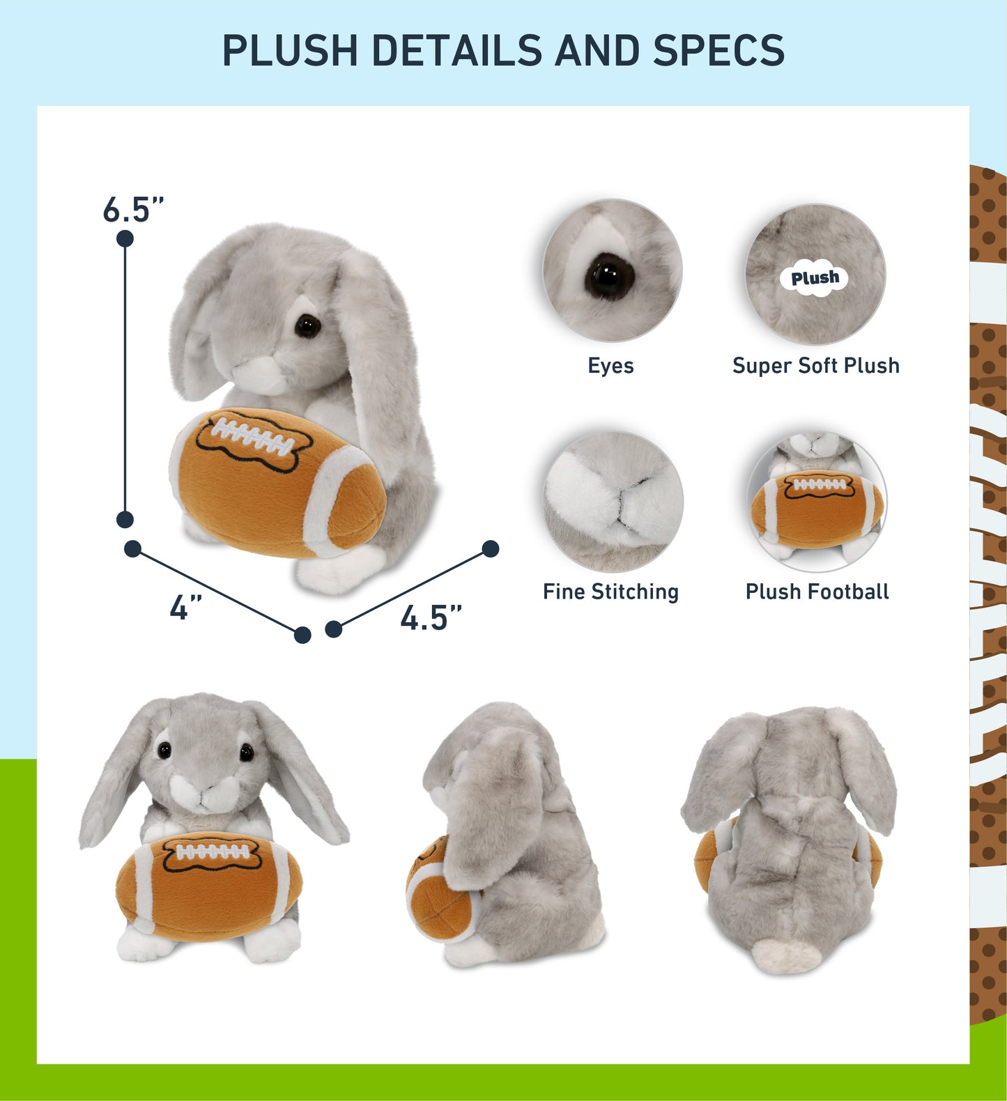 SUPER SOFT PLUSH - GREY RABBIT WITH FOOTBALL PLUSH
