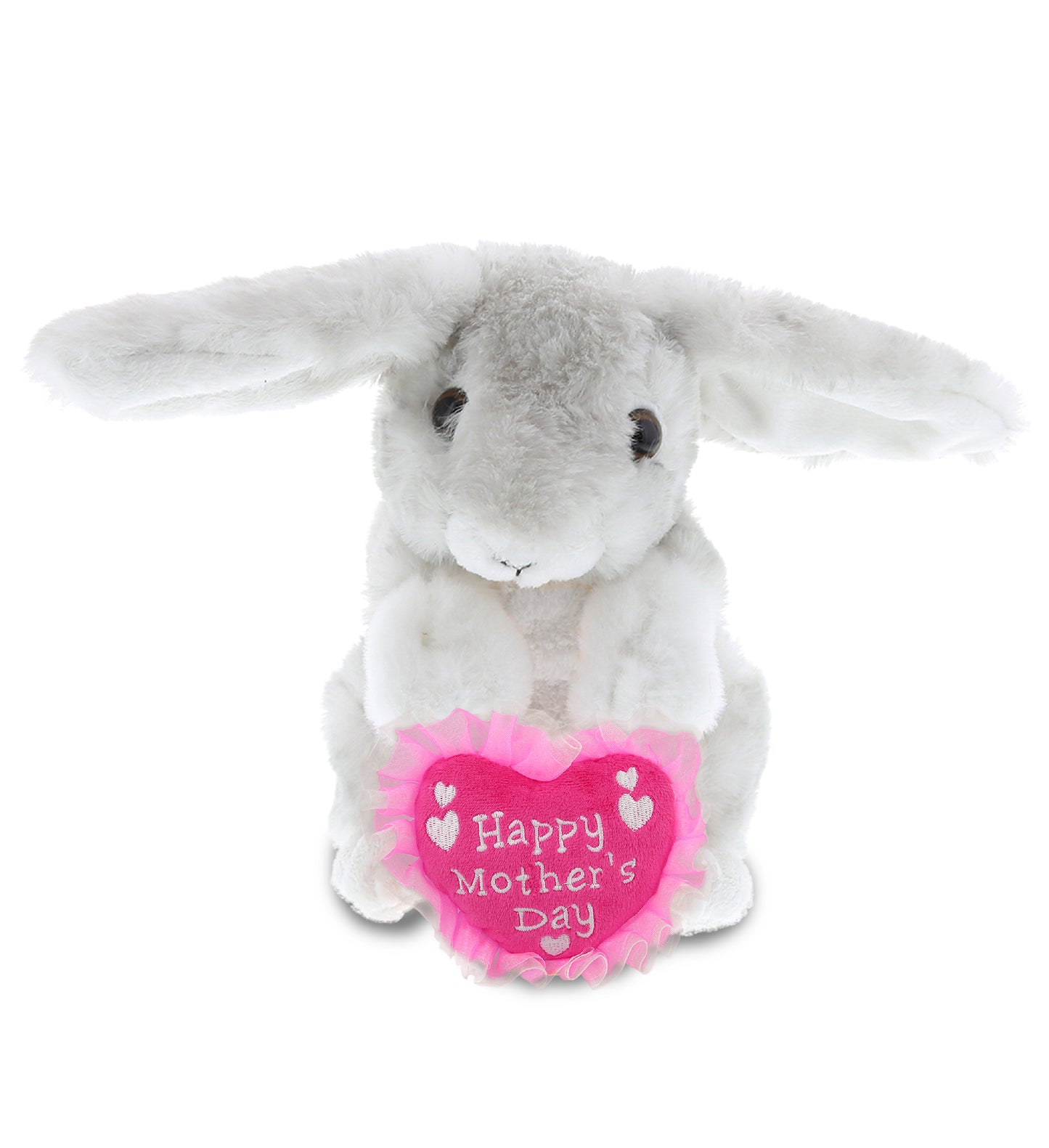 PLUSH MOTHERS DAY HEART - SUPER SOFT PLUSH - GREY RABBIT