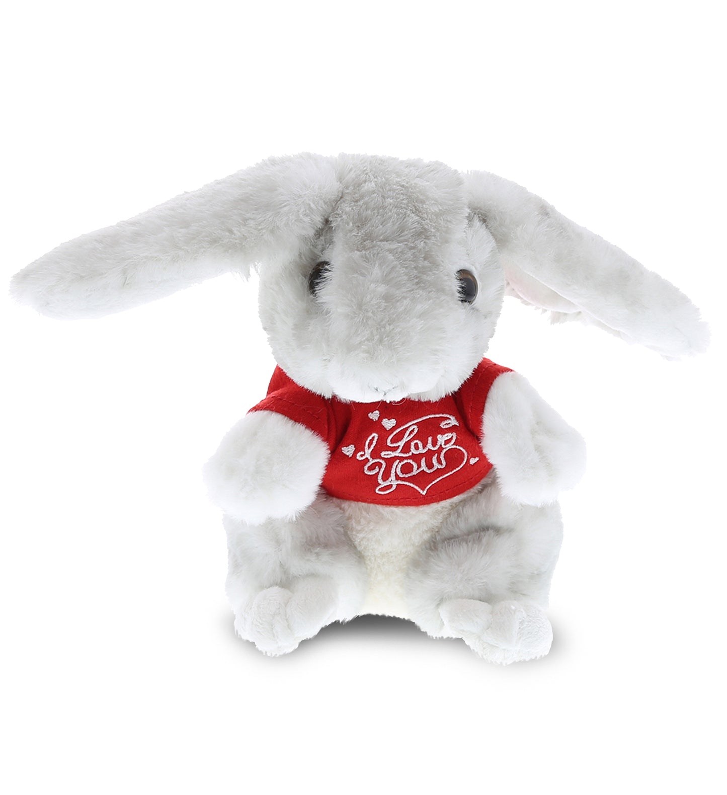 PLUSH I LOVE YOU RED SHIRT- SUPER SOFT PLUSH - GREY RABBIT