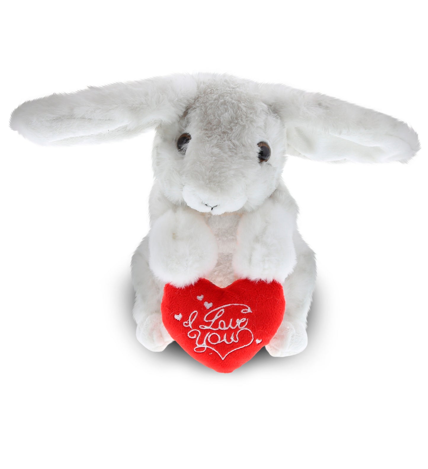 PLUSH I LOVE YOU RED HEART - SUPER SOFT PLUSH - GREY RABBIT