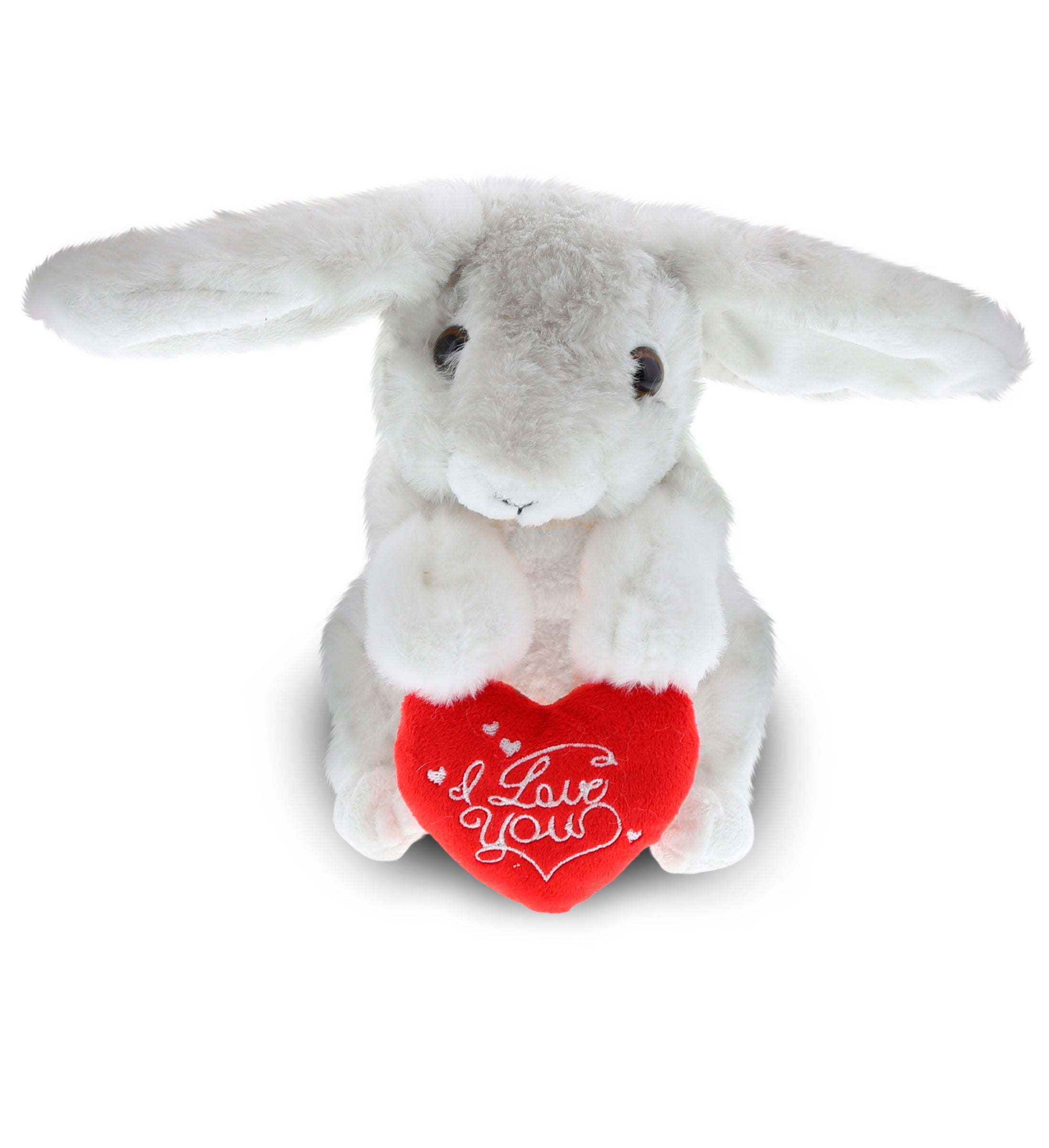 PLUSH I LOVE YOU RED HEART - SUPER SOFT PLUSH - GREY RABBIT