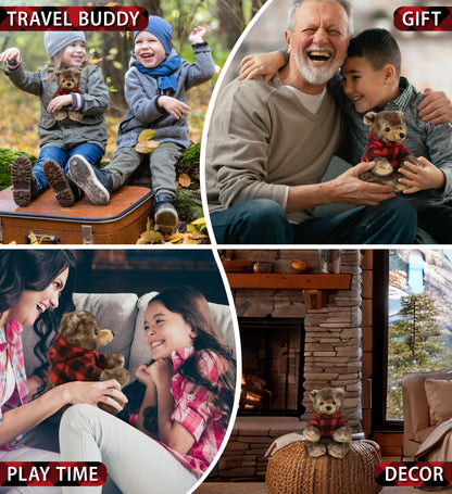 SUPER SOFT PLUSH - CUTE SITTING GRIZZLY WITH RED PLAID HOODIE