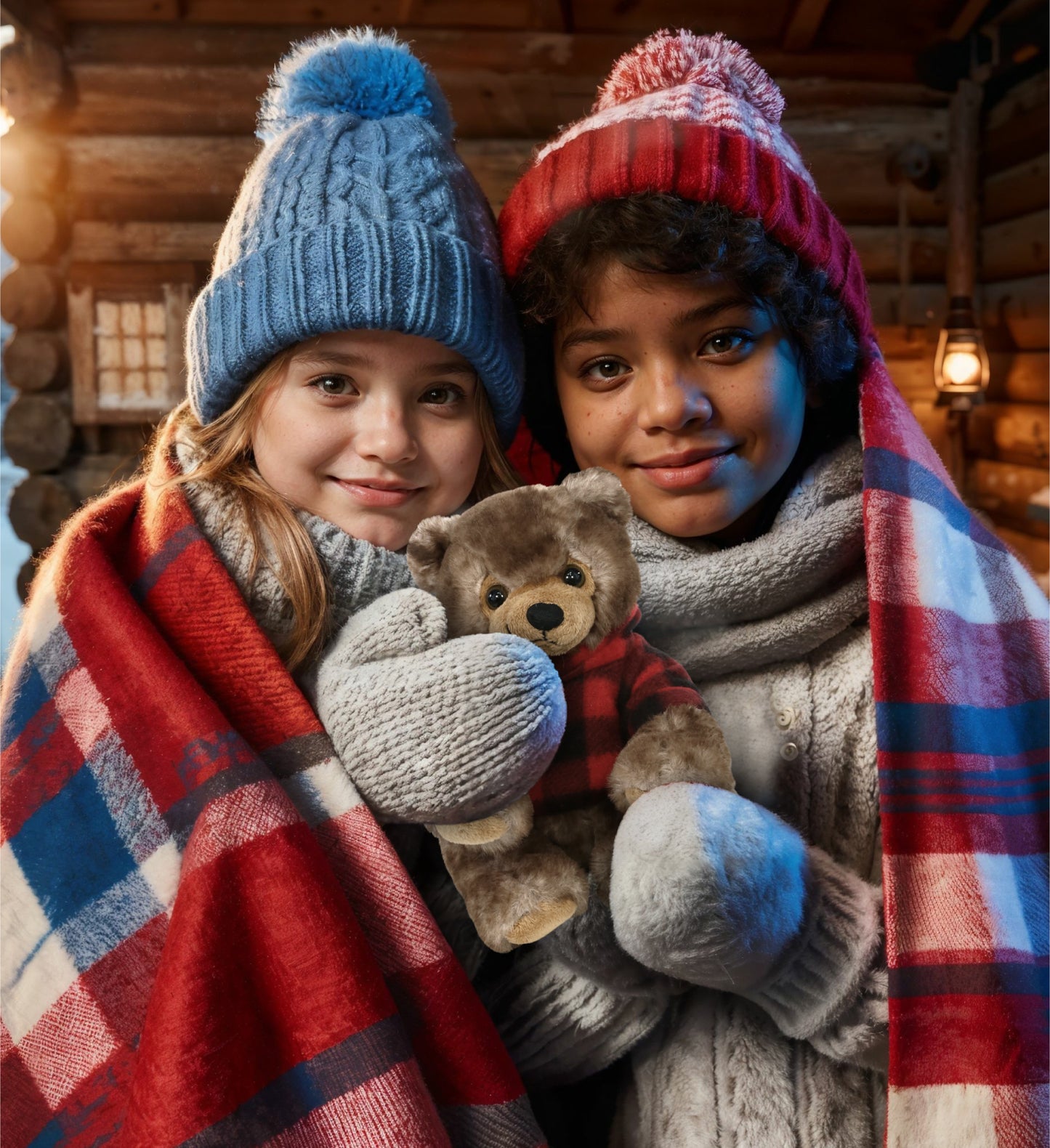 SUPER SOFT PLUSH - CUTE SITTING GRIZZLY WITH RED PLAID HOODIE