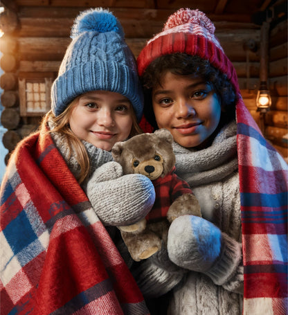 SUPER SOFT PLUSH - CUTE SITTING GRIZZLY WITH RED PLAID HOODIE