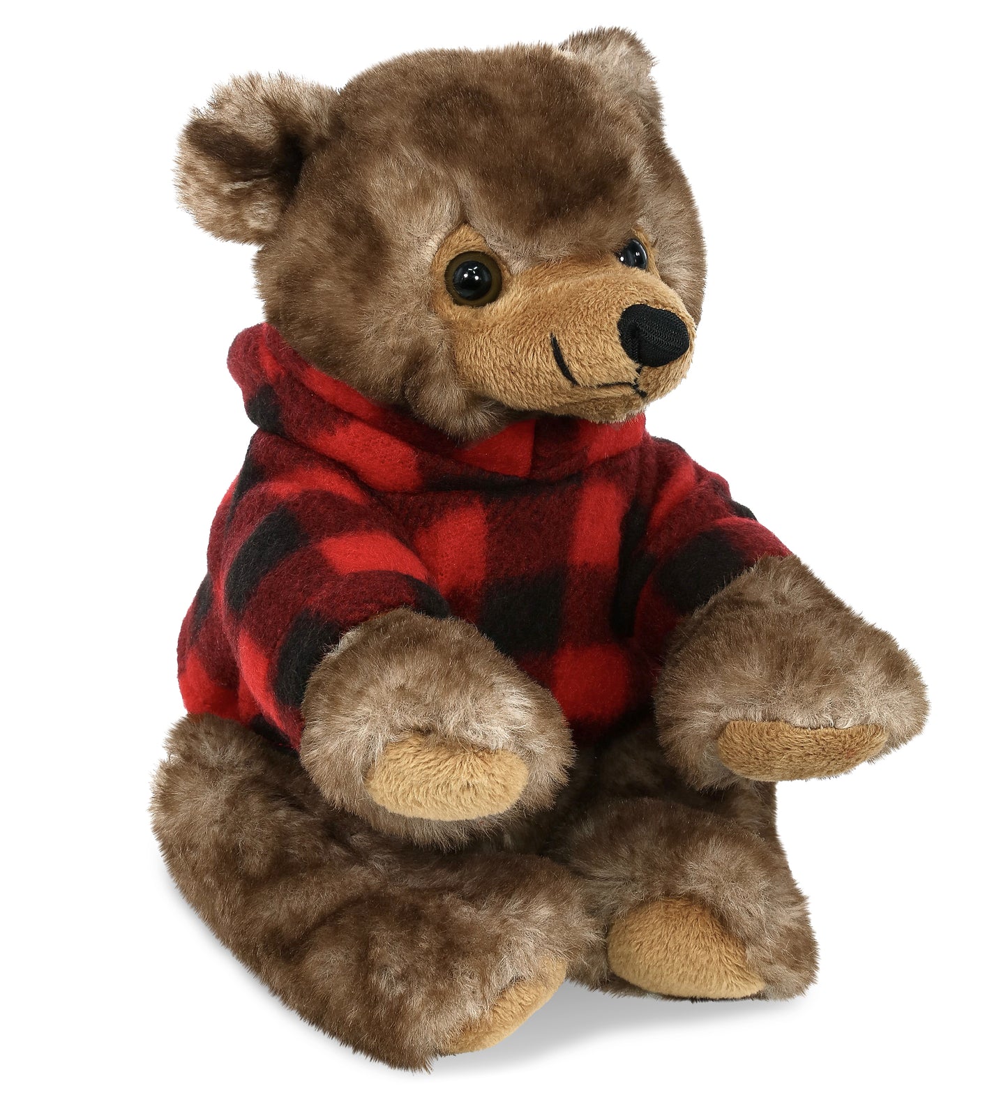 SUPER SOFT PLUSH - CUTE SITTING GRIZZLY WITH RED PLAID HOODIE