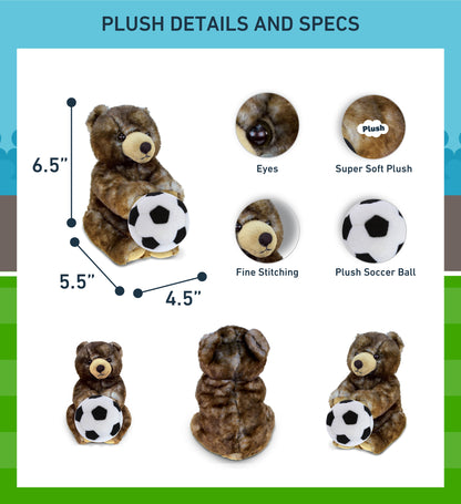 SUPER SOFT PLUSH - CUTE SITTING GRIZZLY WITH SOCCER PLUSH