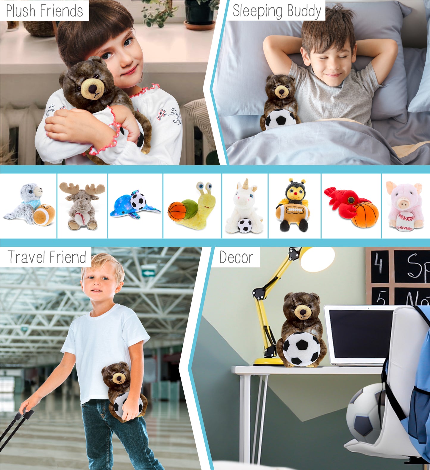 SUPER SOFT PLUSH - CUTE SITTING GRIZZLY WITH SOCCER PLUSH